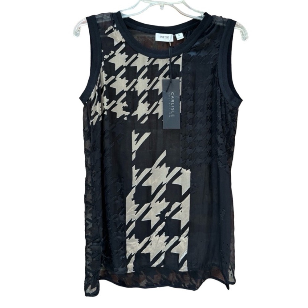 NWT Per Se Carlisle Collection Sheer Rayon Silk Black White Geometric Size 6 NEW